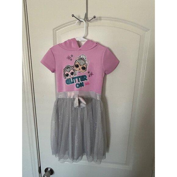 LOL Surprise! Glitter On Pink Hoodie Dress XS (4/5) With Silver Glitter Tulle Sk - Picture 3 of 7
